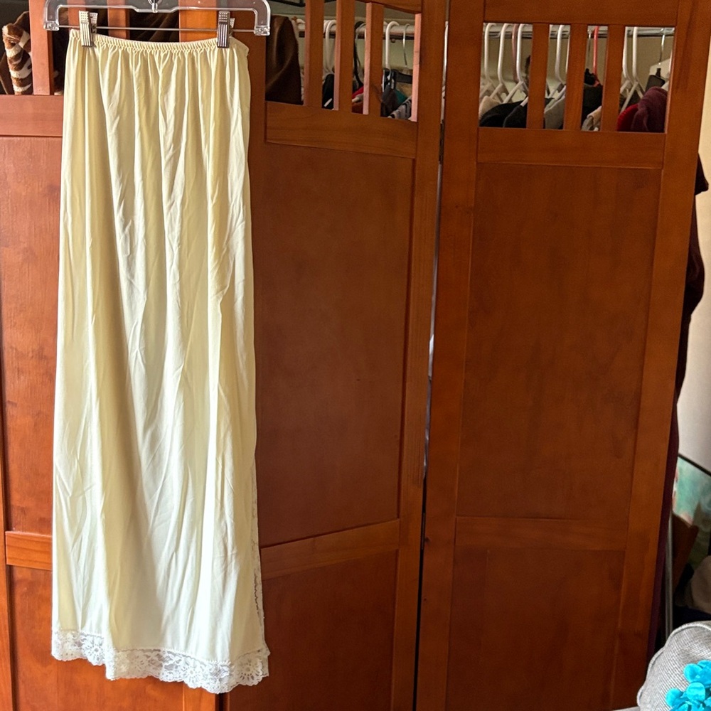 Vintage J C Penney Cream Lace Trim Slip with Side Slit